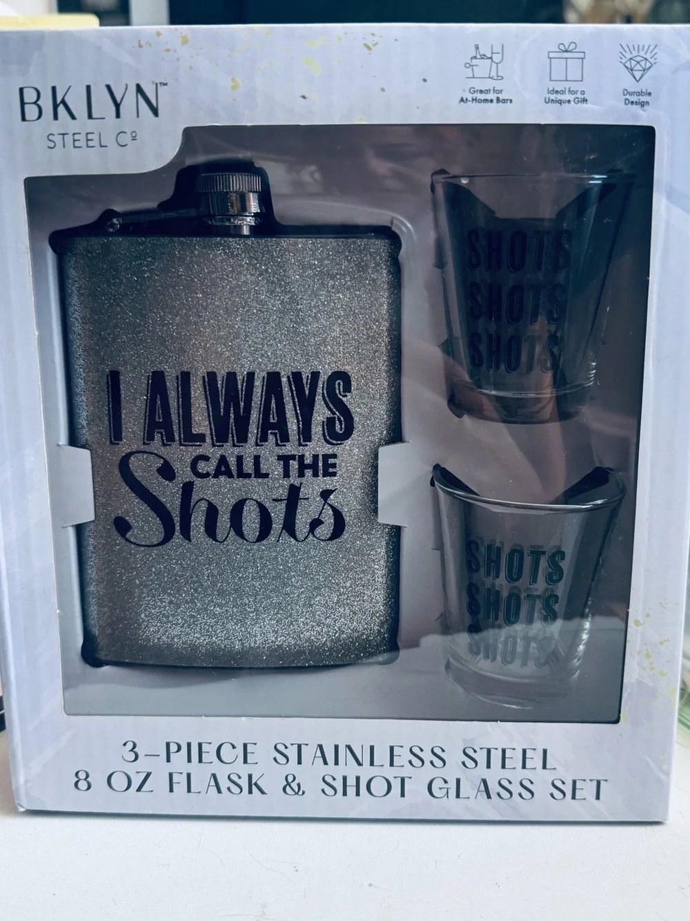BKLYN Steel Co. Stainless Steel Hip Flask & Shot Glass Set - Silver